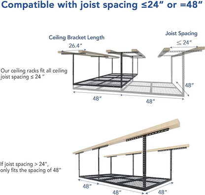 FLEXIMOUNTS 4x8 Overhead Metal Garage Storage Rack w/Hooks Adjustable Ceiling - Image 4