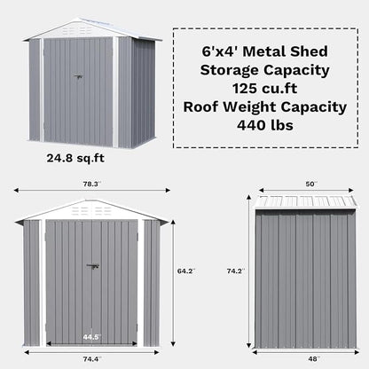 Greesum 6×4FT Outdoor Storage Shed, Metal Patio Storaged Sheds - Image 3