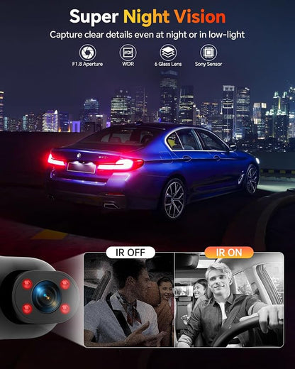 Dash Cam Front and Rear Inside, 1080P 3 Channel Dash Camera - Image 4