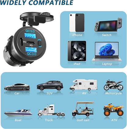 2PCS, Dual PD USB C Ports & Dual USB Quick Charge 3.0 Ports 12V USB Outlet - Image 5