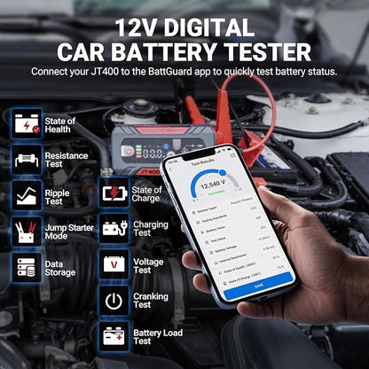 JT400 Jump Starter and Battery Tester, 2500A 12V Car Jumper Starter Portable - Image 4