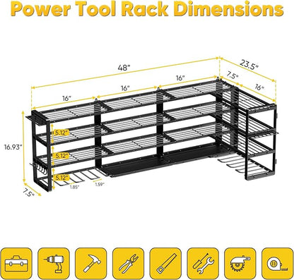 64”W Power Tool Organizer Wall Mount, Heavy Duty 8-Drill Cordless Drill Holder - Image 7