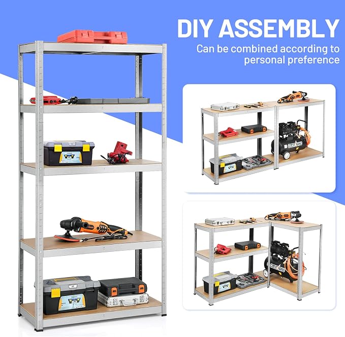 ERGOMASTER 5 Tier Utility Shelves Rack Garage Heavy Duty Steel Metal Shelving - Image 3