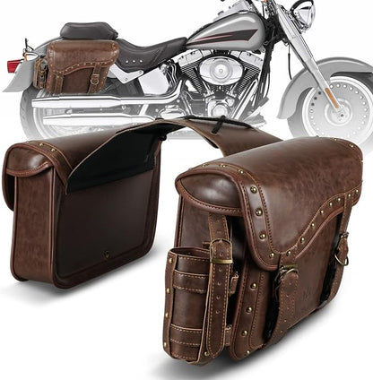 NICECNC Motorcycle Saddle Bags, PU leather Motorcycle Saddlebags, Reinforced by Nicecnc