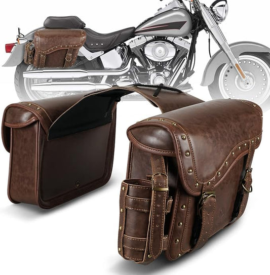 NICECNC Motorcycle Saddle Bags, PU leather Motorcycle Saddlebags, Reinforced by Nicecnc