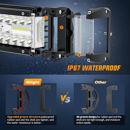 Nilight Side Shooter LED Light Bar 2PCS 4.3 Inch Triple Row Spot Flood Combo - Image 5