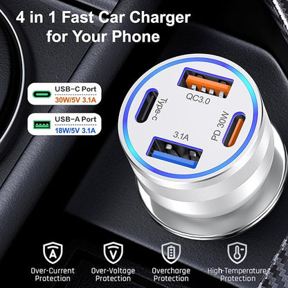 Car Charger USB C, 4 in 1 65W Fast Charging 4-Port Dual USBC & USB A Car Phone - Image 6