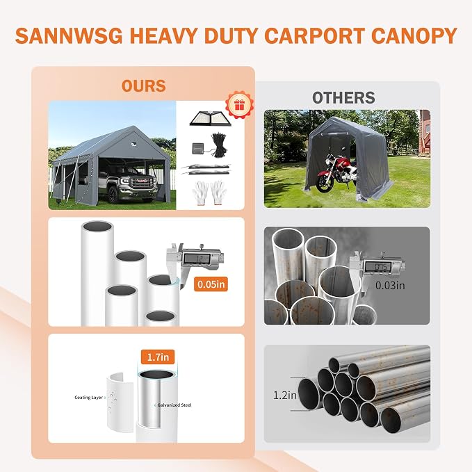 Carports 10X16 Heavy Duty，Portable Car Port Garage，Carport Canopy - Image 6