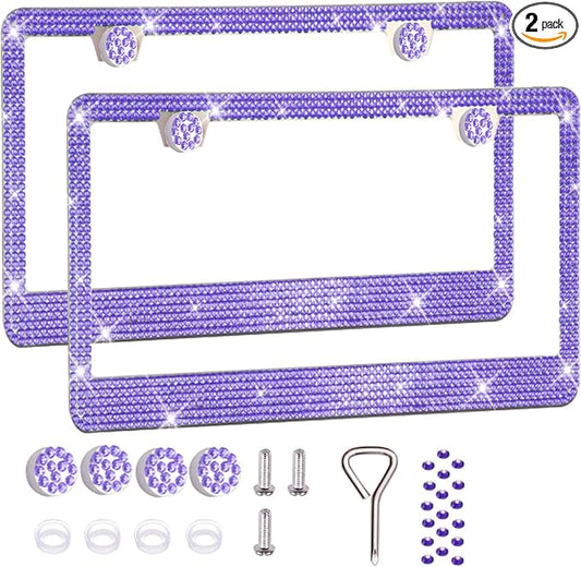 2 Pack License Plate Frames for Women, Sparkly Rhinestone Diamond Car by Unknown