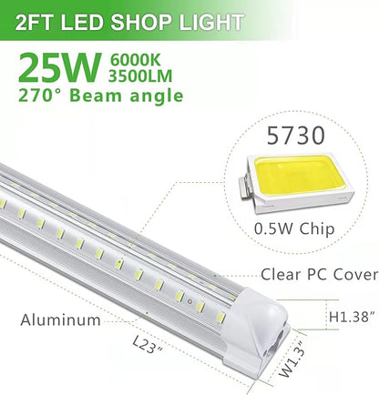 2FT LED Shop Light, 25W 3500LM 6000K/White Super Bright, T8 Integrated LED Tube - Image 2