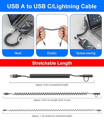 USB to USB C and Lightning Cable Support Apple Carplay & Android Auto - Image 7