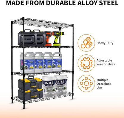 Heavy-Duty Black 4 Tiers Steel 36x14x54 Wire Shelving NSF Certified. Adjustable - Image 4