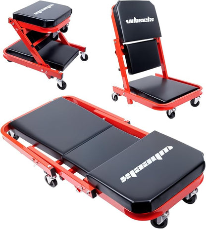 Mechanic Creeper 40inches 3-in-1 Z Seat 480lbs Capacity, Foldable Garage Chair by WheelX