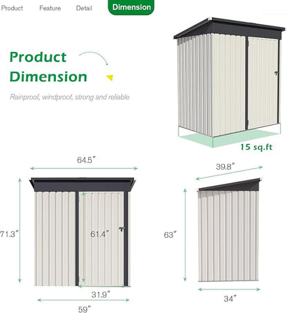 U-MAX 5' x 3' Outdoor Metal Storage Shed, Steel Garden Shed - Image 6