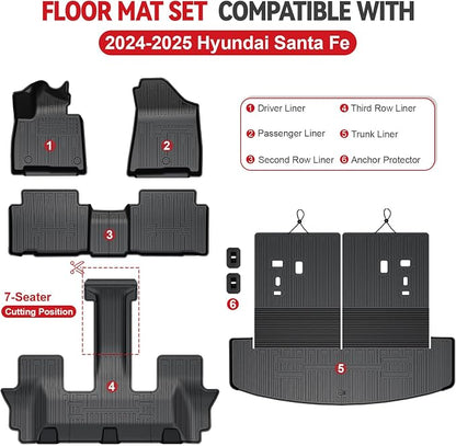 Floor Mats for 2024 2025 2026 Hyundai Santa Fe 6-Seat/7-Seat, All Weather TPE - Image 9