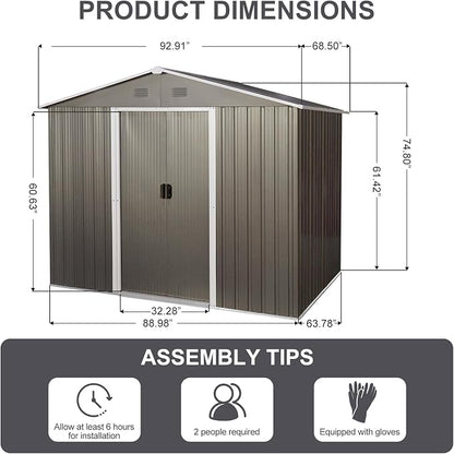 6x8 FT Outdoor Storage Shed, Metal Garden Shed - Image 5