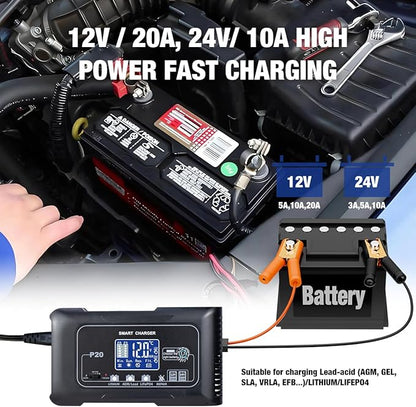 20A Smart Battery Charger 12V/24V, Automatic Charger & Maintainer - Image 6