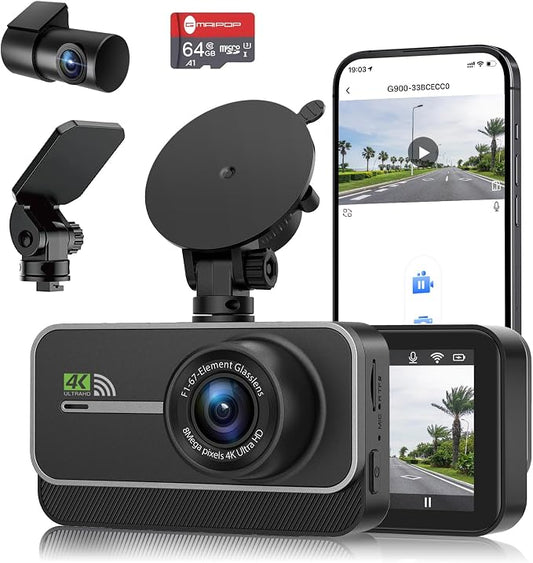 Dash Cam Front and Rear, 4K+1080P WiFi Dual Dash Camera by GMAIPOPFamily
