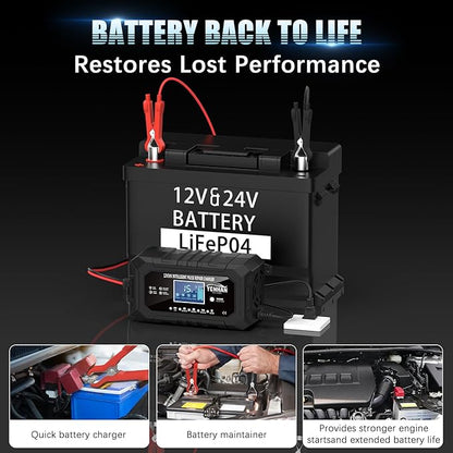 YONHAN 15-Amp Battery Charger LiFePO4 Trickle Car Battery Charger 12V 24V - Image 6