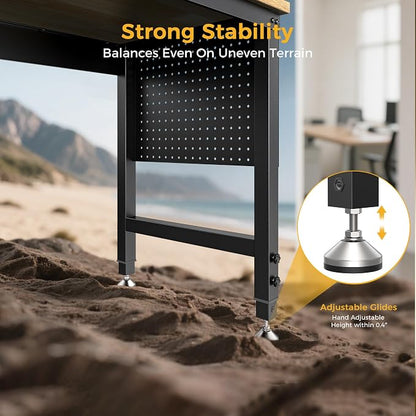 48" Adjustable Heavy Duty Workbench, 2000 LBS Load Capacity Rubber Wood Work - Image 5