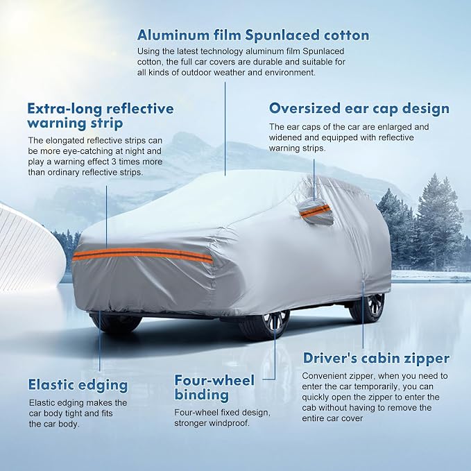 KEYOOG 6-Layer Full Car Cover is All-Weather Waterproof, All Seasons, Snow - Image 6