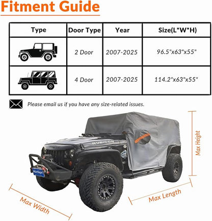Cab Cover for Jeep Wrangler JK JL 4 Door 2007-2025, Waterproof Wrangler Rain - Image 3