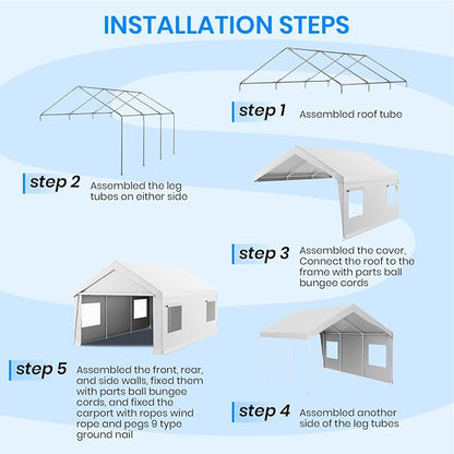 Carport 10x20 FT Heavy Duty, Outdoor Portable Garage - Image 8
