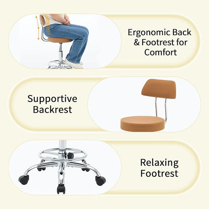 Rolling Stool with Back, Adjustable Tattoo Rolling Chair 19.5’’-26.6’’ - Image 5
