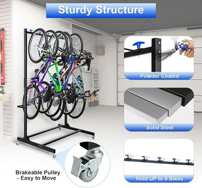 Freestanding Bike Storage Rack, Hold Up to 5 Bikes Sturdy Steel Bicycle Rack - Image 3