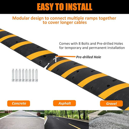 6 Ft Rubber Speed Bump, 2 Pack 2 Channel Modular Heavy Duty Speed Bumps Humps - Image 5