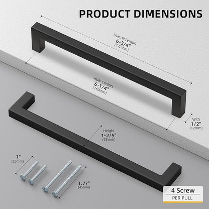 goldenwarm 30 Pack 6-1/4INCH Black Square Bar Cabinet Pull Drawer Handle - Image 2