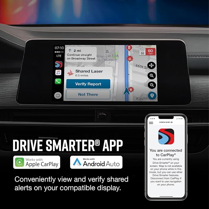 Cobra RAD 480i Radar Detector & SC 201 Smart Dash Cam + 2.5A OBD Port to Micro - Image 5