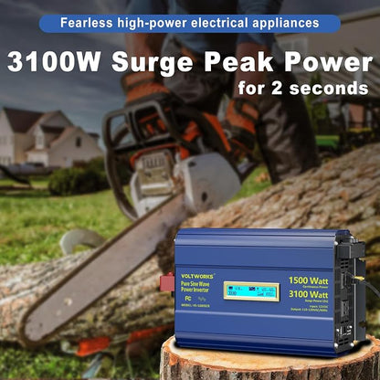 Pure Sine Wave Inverter 1500 Watt 12V to 110V 120V AC Surge Peak 3100W - Image 2