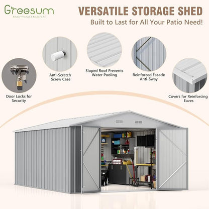 Greesum 10×14 FT Outdoor Storage Shed, Metal Storaged Sheds Without Floor - Image 5
