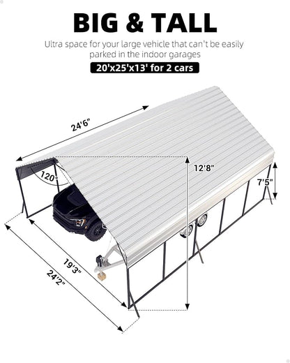 20'x25'x13' Metal Carport for 2 Cars, Extra Tall Car Port, Reinforced Frame and - Image 6