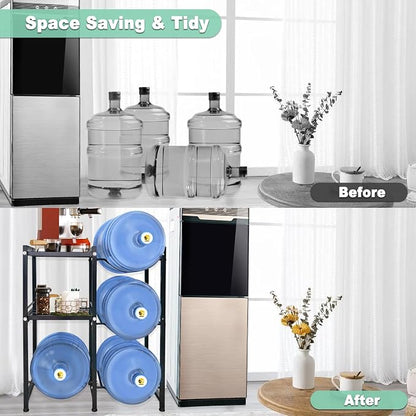 5 Gallon Water Jug Holder with 2 Storage Shelves, 3 Tier Water Bottle Holder - Image 3