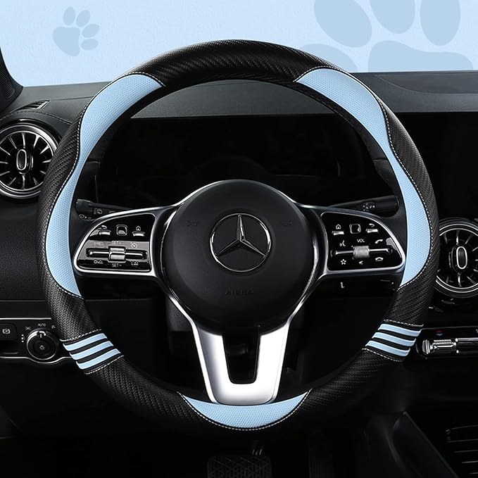 Car Steering Wheel Covers for Women Padded Carbon Fiber PU Leather Cute Auto by HighnessHwoo