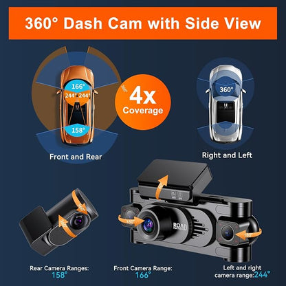 4K 360° DashCam for Cars, 4 Channel Car Dash Cam Front and Rear Inside - Image 3