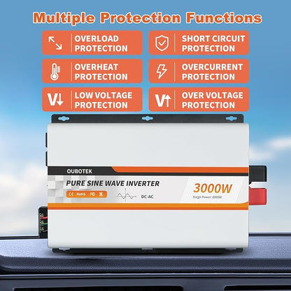 3000 Watt Pure Sine Wave Inverter, DC 12V to AC 120V - Image 4