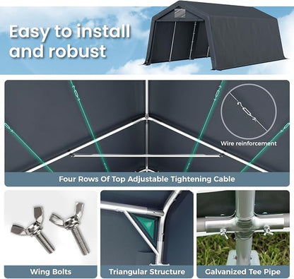 GREEN PARTY Storage Shelter Shed, 13x22 ft Portable Shed Outdoor Carport - Image 4
