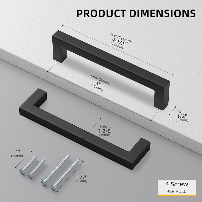 goldenwarm 60 Pack 4 INCH Black Square Bar Cabinet Pull - Image 2