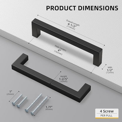 goldenwarm 100 Pack 4 INCH Black Square Bar Cabinet Pull - Image 2