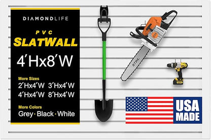 4'H x 8'W Slatwall Panel Garage Wall Organizer: Heavy Duty Wall Mounted PVC by DLDIRECT