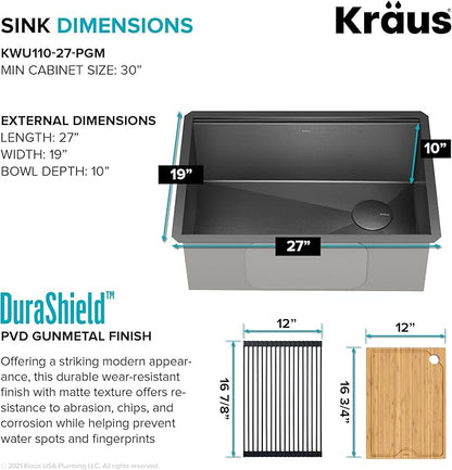 KRAUS Kore Workstation 27-inch Undermount 16 Gauge Black Stainless Kitchen Sink - Image 4