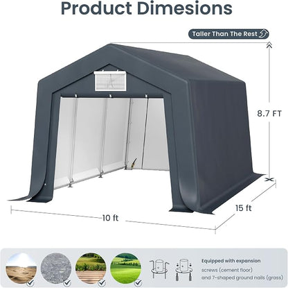 PHI VILLA 10'X15'*8.7' Outdoor Portable Storage Shelter Shed Garage - Image 6