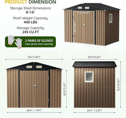 Breezz 6X8FT Outdoor Steel Storage Shed - Image 3