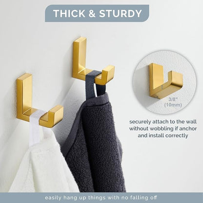 Angle Simple Towel Hook Brushed Gold 2 Pack, 304 Stainless Steel Robe Hook - Image 7
