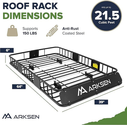 ARKSEN 64 x 39 x 6 Inch Universal 150LB Heavy Duty Roof Rack Cargo - Image 6