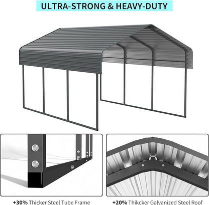 10x15 FT Metal Carport, Heavy Duty Car Port Canopy - Image 5
