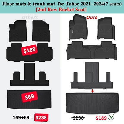 Floor Mats & Trunk Mat for Chevrolet Tahoe 2021-2024 2025-2nd Row Bucket Seat - Image 2